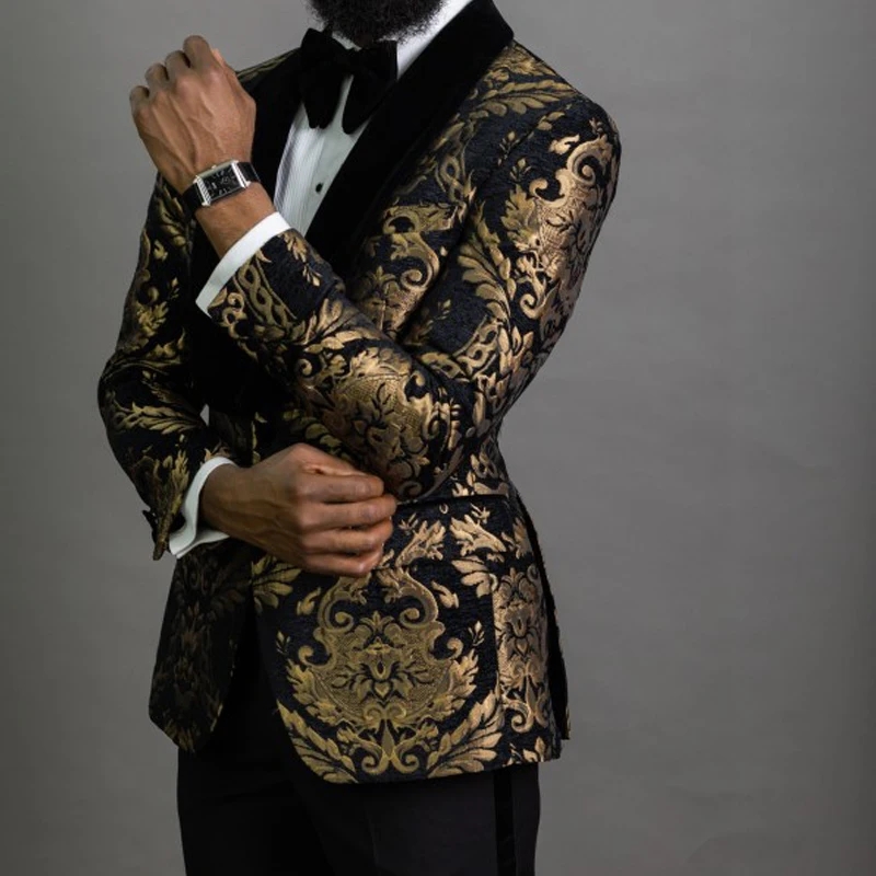 Blazer homme, slim fit, jacquard floral, veste en velours châle revers, costume homme, smoking