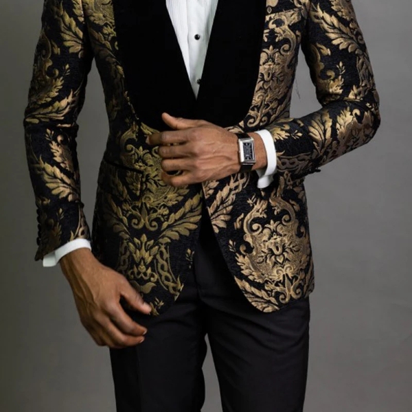 Blazer homme, slim fit, jacquard floral, veste en velours châle revers, costume homme, smoking