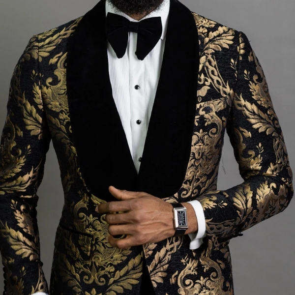 Blazer homme, slim fit, jacquard floral, veste en velours châle revers, costume homme, smoking