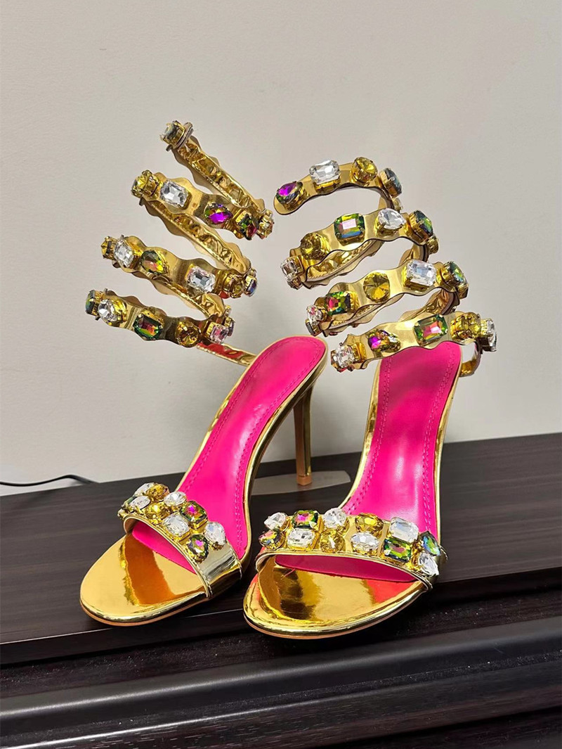 Sandales à Talons, Chaussures pour femme Talons Aiguilles Gladiateur, Chaussures de Luxe ornées de cristal
