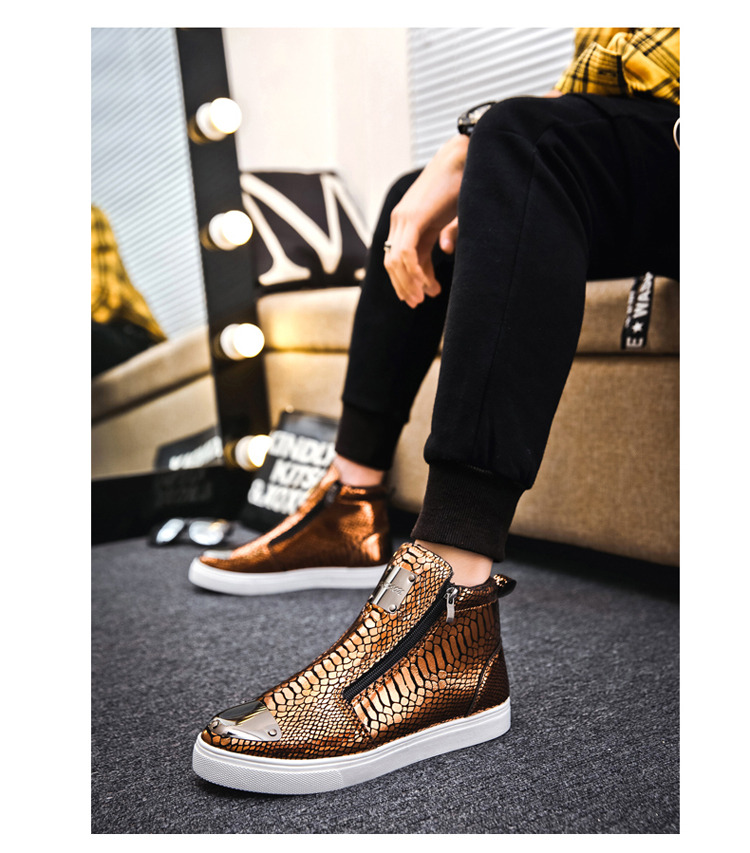 Basket homme tendance, basket montante homme, à fermeture éclaire et paillettes, cuir de crocodile