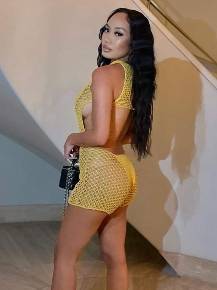 Combishort femme, Combinaison sexy à col en rondeur et dos nu, style plage, mince, évidée