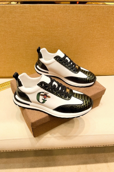 Chaussures de luxe en cuir homme, Baskets à lacets,  style décontracté, cuir de vache, motif Abeille