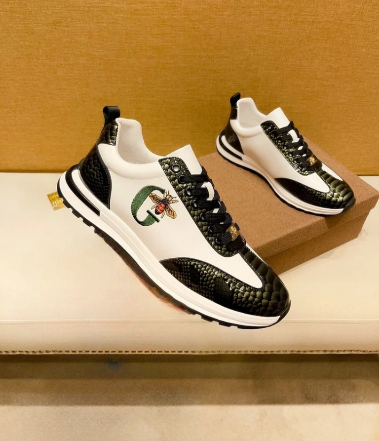 Chaussures de luxe en cuir homme, Baskets à lacets, style décontracté, cuir de vache, motif Abeille