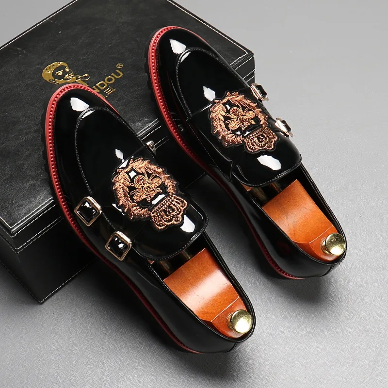 Mocassins homme tendance, brodés à double sangle et paillettes Bling, chaussures confortables, , mocassins de soirée, style britannique