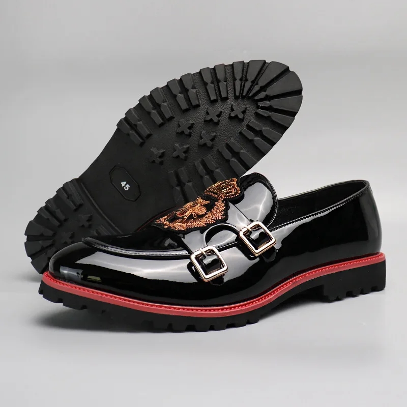 Mocassins homme tendance, brodés à double sangle et paillettes Bling, chaussures confortables, , mocassins de soirée, style britannique