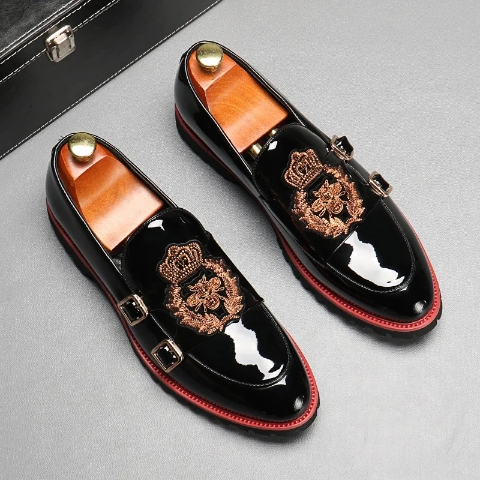 Mocassins homme tendance, brodés à double sangle et paillettes Bling, chaussures confortables, , mocassins de soirée, style britannique