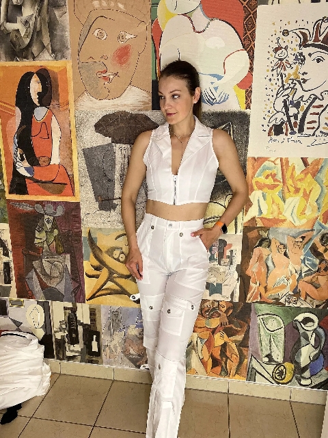 Ensemble de 2 pièces pour femme, Haut à col V et pantalon cargo