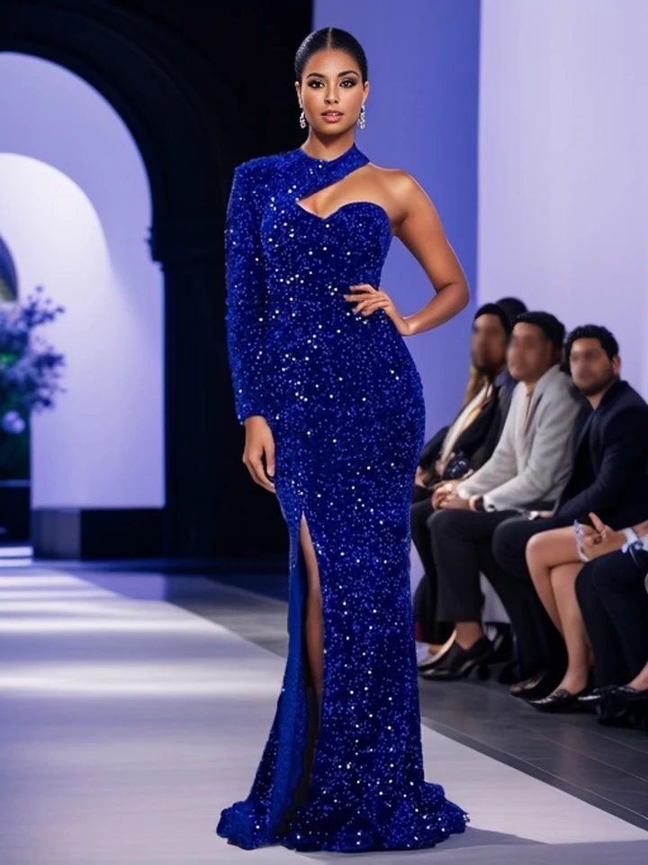 Robe de cocktail à Paillettes dos nu et col rond pour femme, robe de soirée à sequins