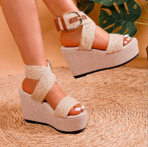 Sandales Espadrilles Compensées à plateforme, Talons hauts à la mode pour femmes