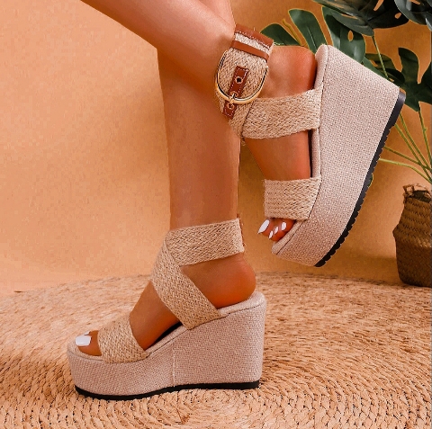 Sandales Espadrilles Compensées à plateforme, Talons hauts à la mode pour femmes
