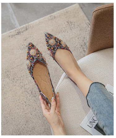 Ballerines confortables en diamant pointu pour femmes, Chaussures plates chics