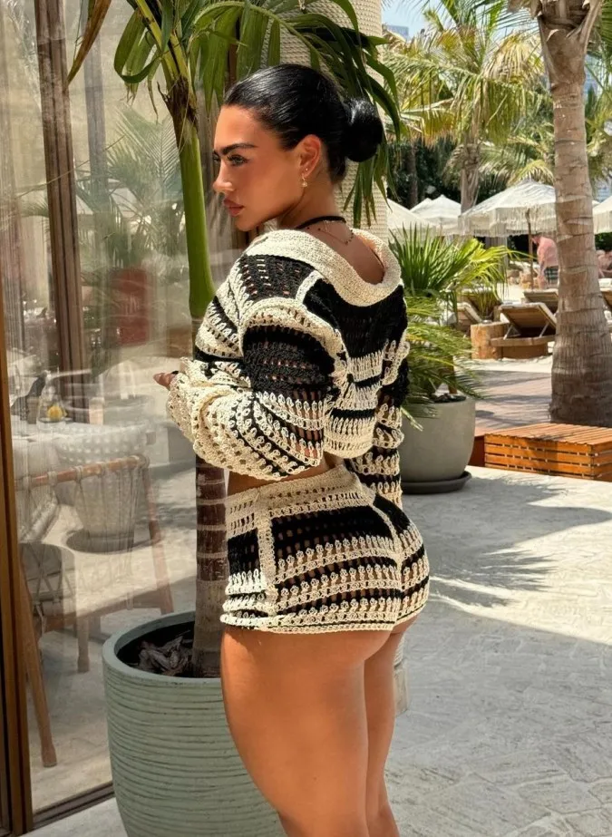Ensemble haut et short en tricot à rayures,  tenues décontractées pour femme