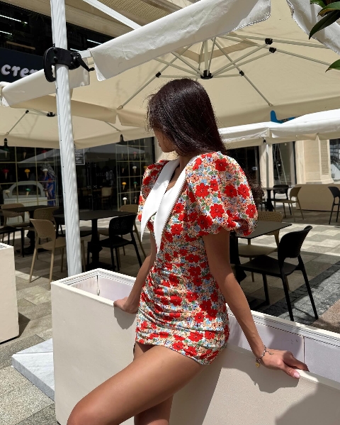 Mini robe froncée à manches courtes pour femmes, Robe de soirée tendance