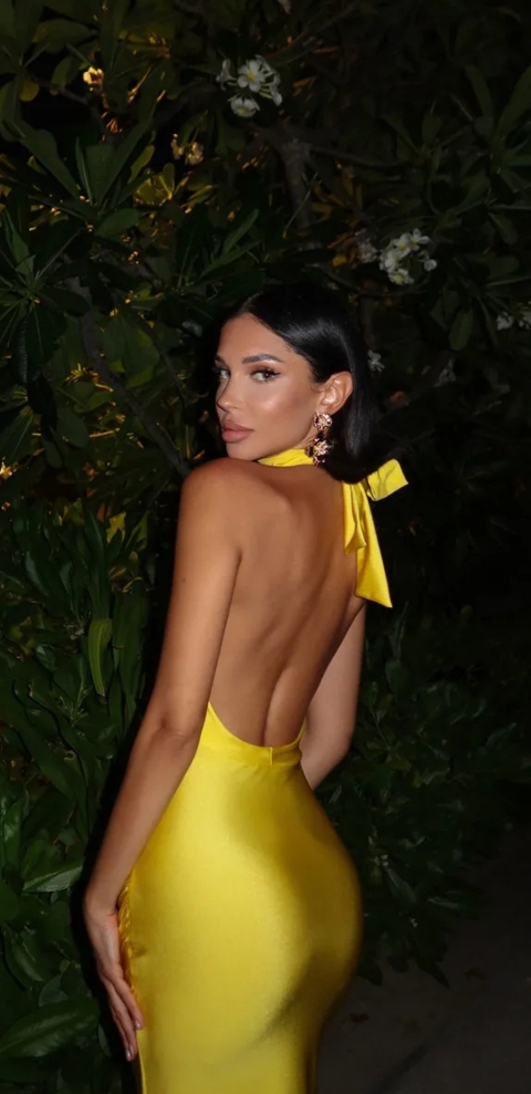 Robe à satin longue sexy, dos nu à fente haute, Tenue de soirée