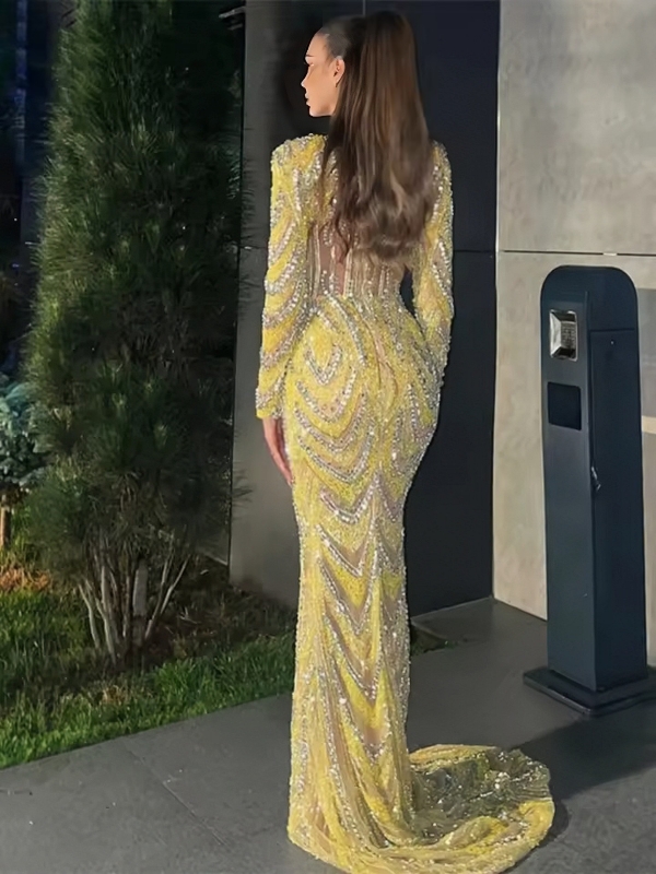 Robe sirène de luxe en cristal scintillant, Robe de soirée élégante et personnalisée