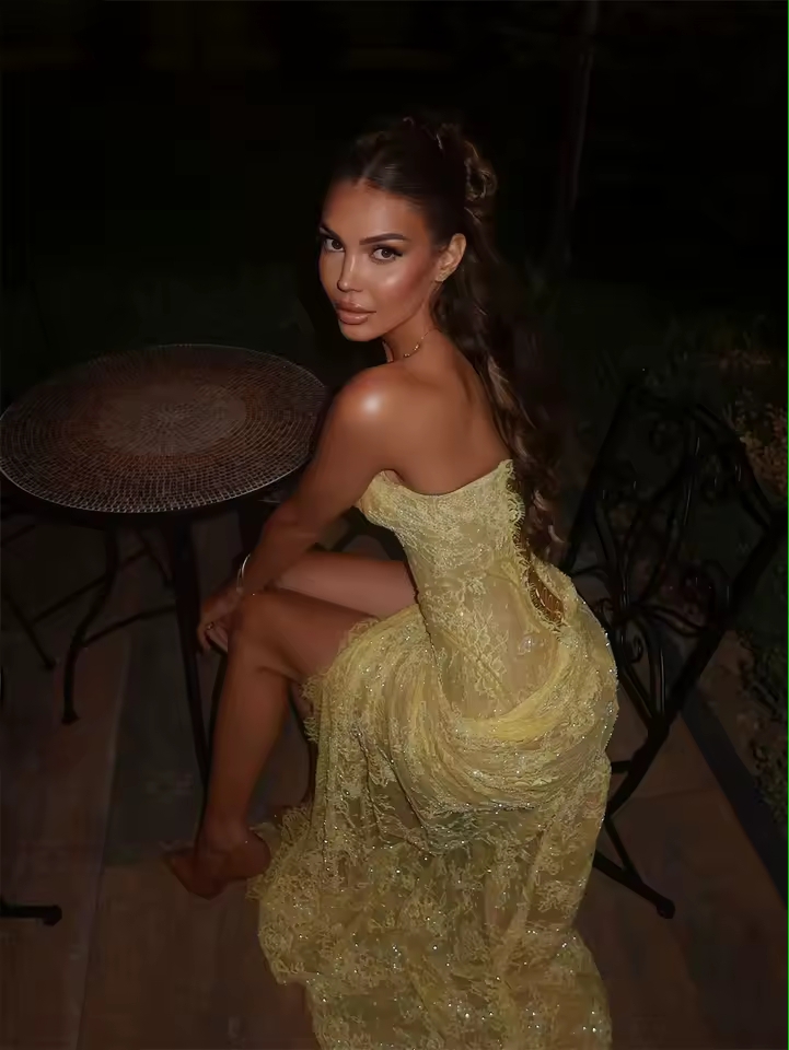 Robes de Soirée paillettes en dentelle jaune scintillante