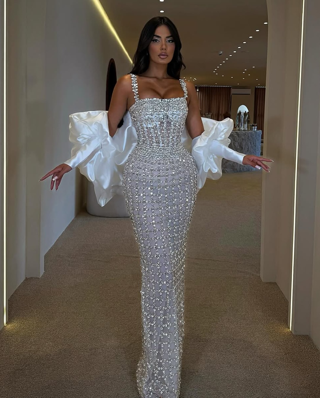 Robe de Soirée De luxe faites à la main, en cristal brillant , silhouette sirène élégante ,