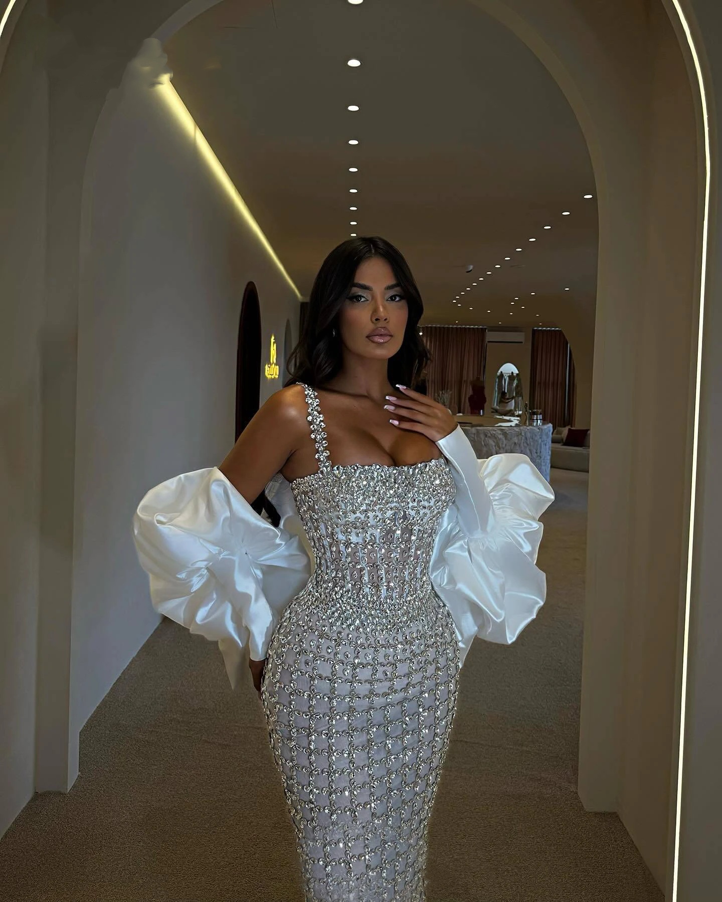 Robe de Soirée De luxe faites à la main, en cristal brillant , silhouette sirène élégante ,