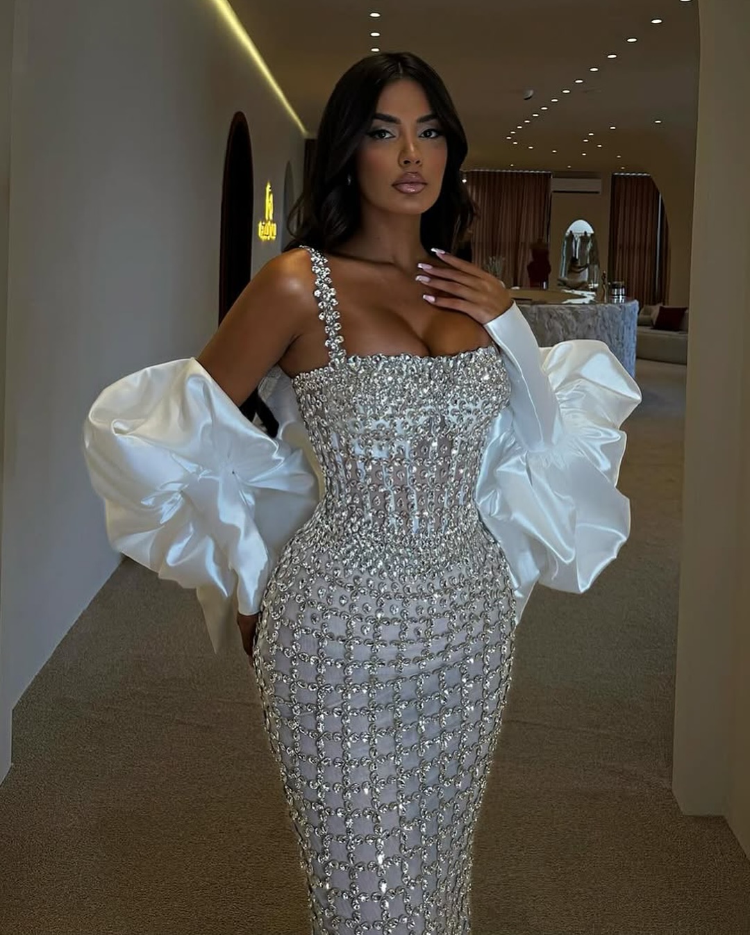 Robe de Soirée De luxe faites à la main, en cristal brillant , silhouette sirène élégante ,