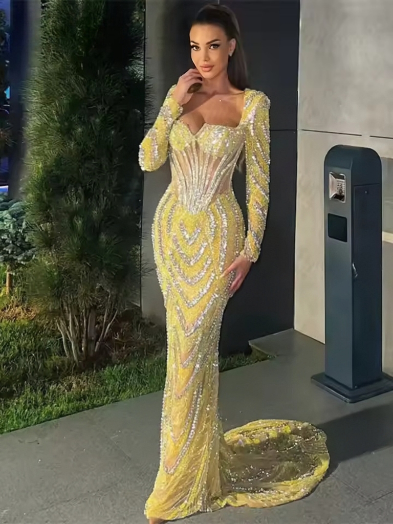 Robe sirène de luxe en cristal scintillant, Robe de soirée élégante et personnalisée