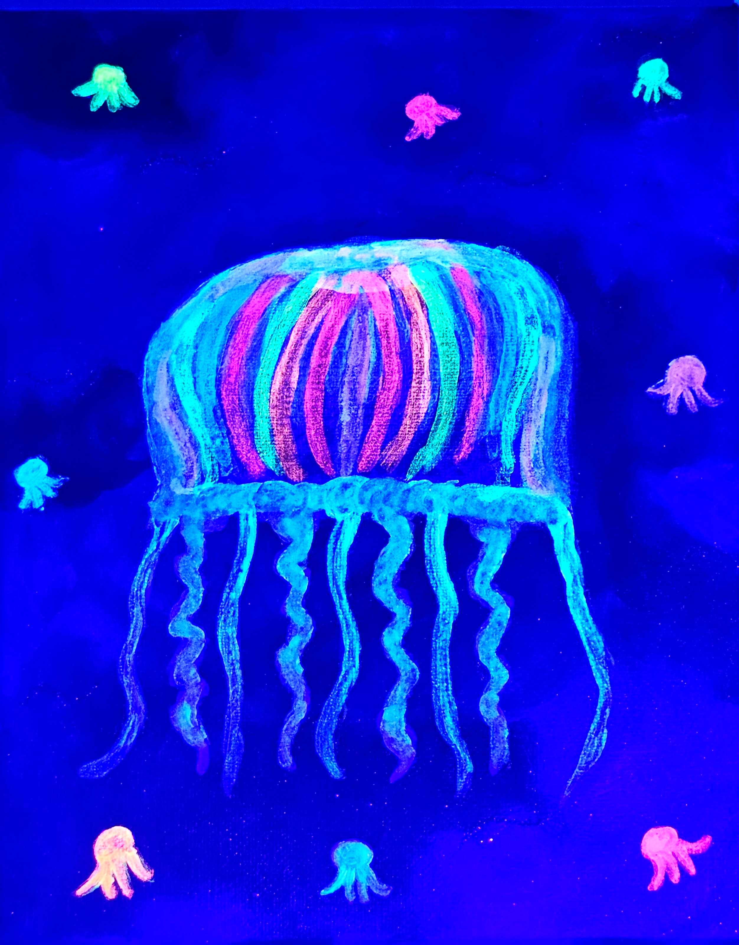 🪸✨ "Jellydream Drift" — Glow-in-the-Dark Canvas Art ✨🪸