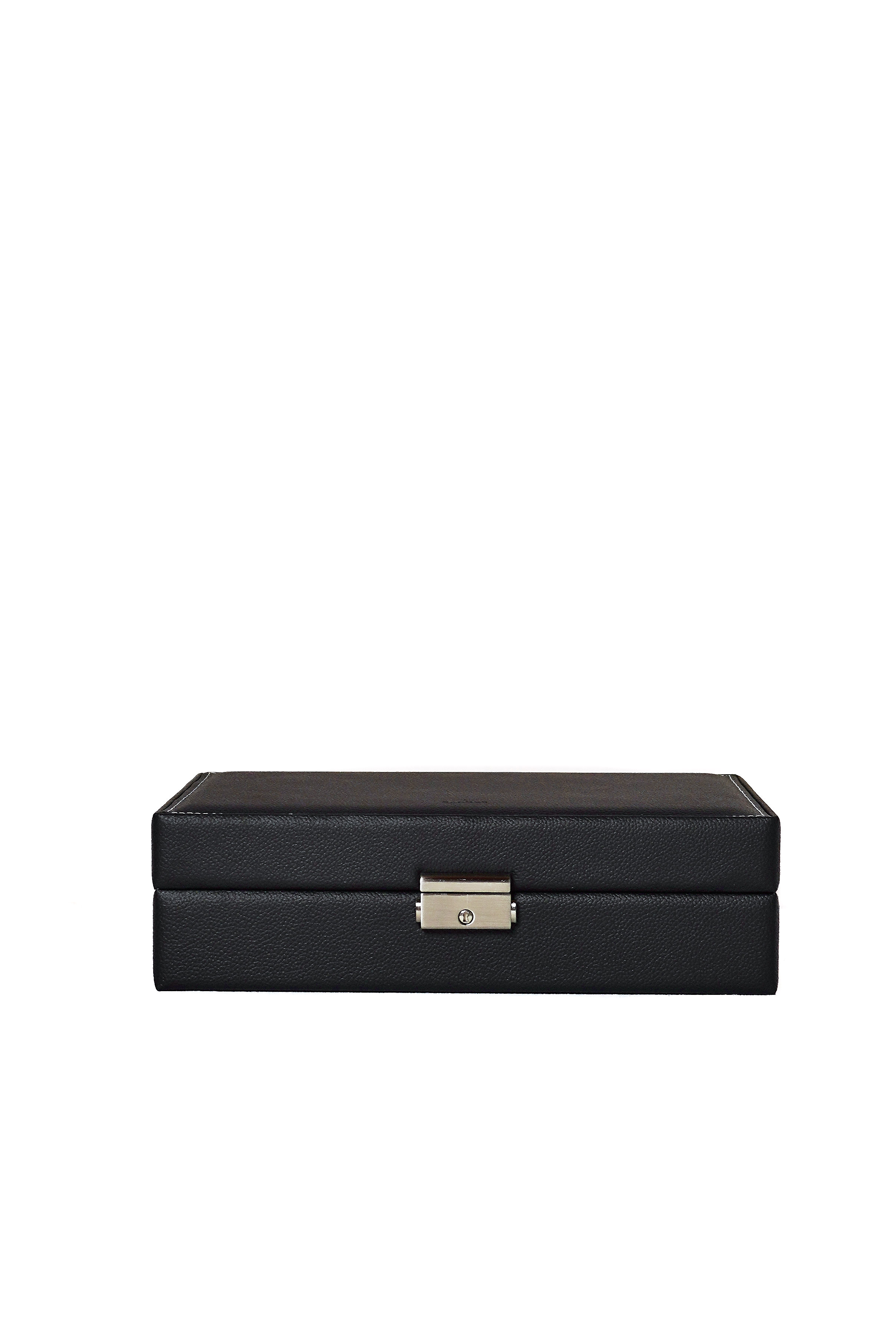 10 slots watch box in black textured leather with lock by Sacher | handmade in Germany