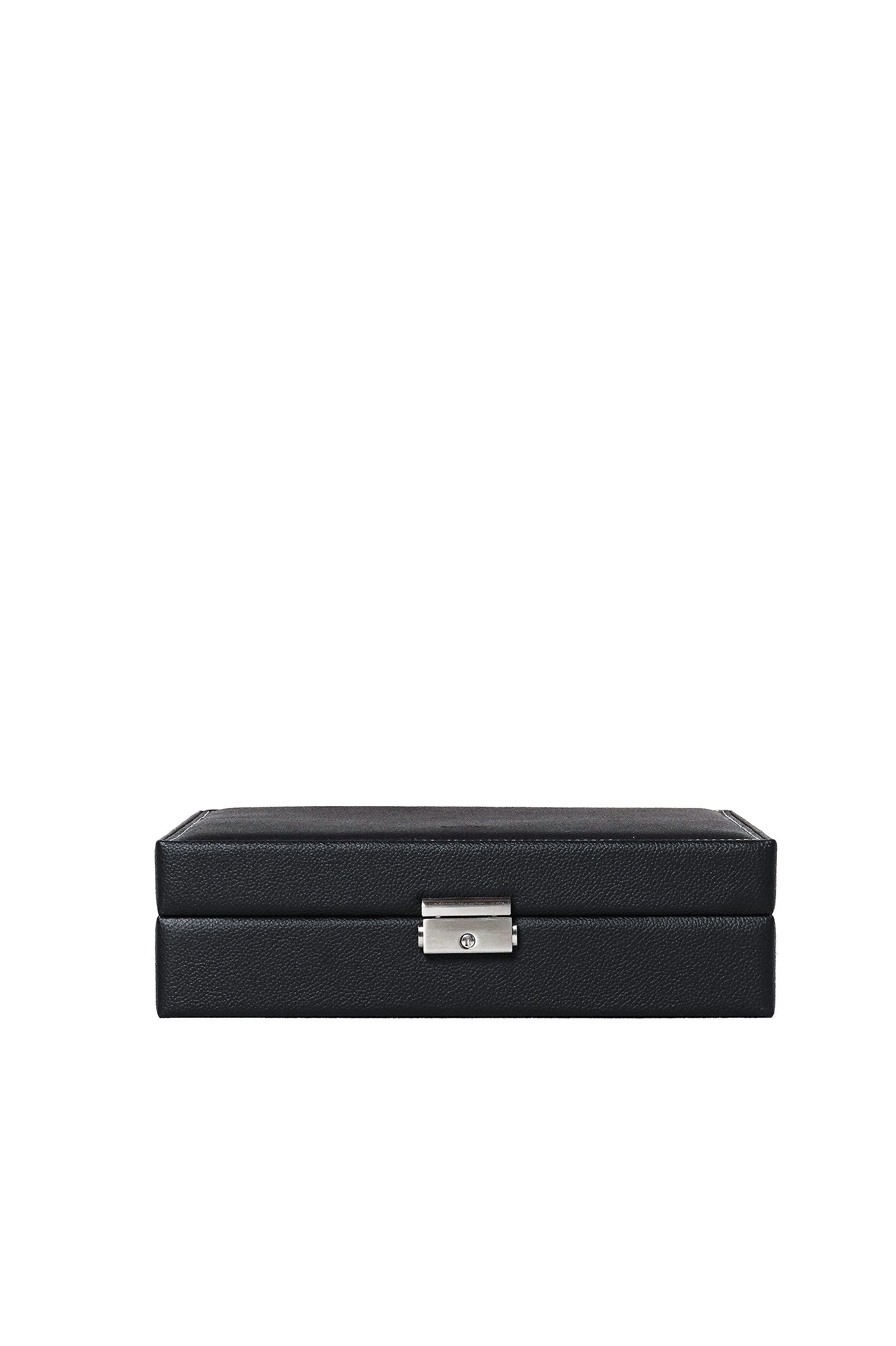 6 slots watch box in black textured leather | with cushions and lock | Sacher | handmade in Germany
