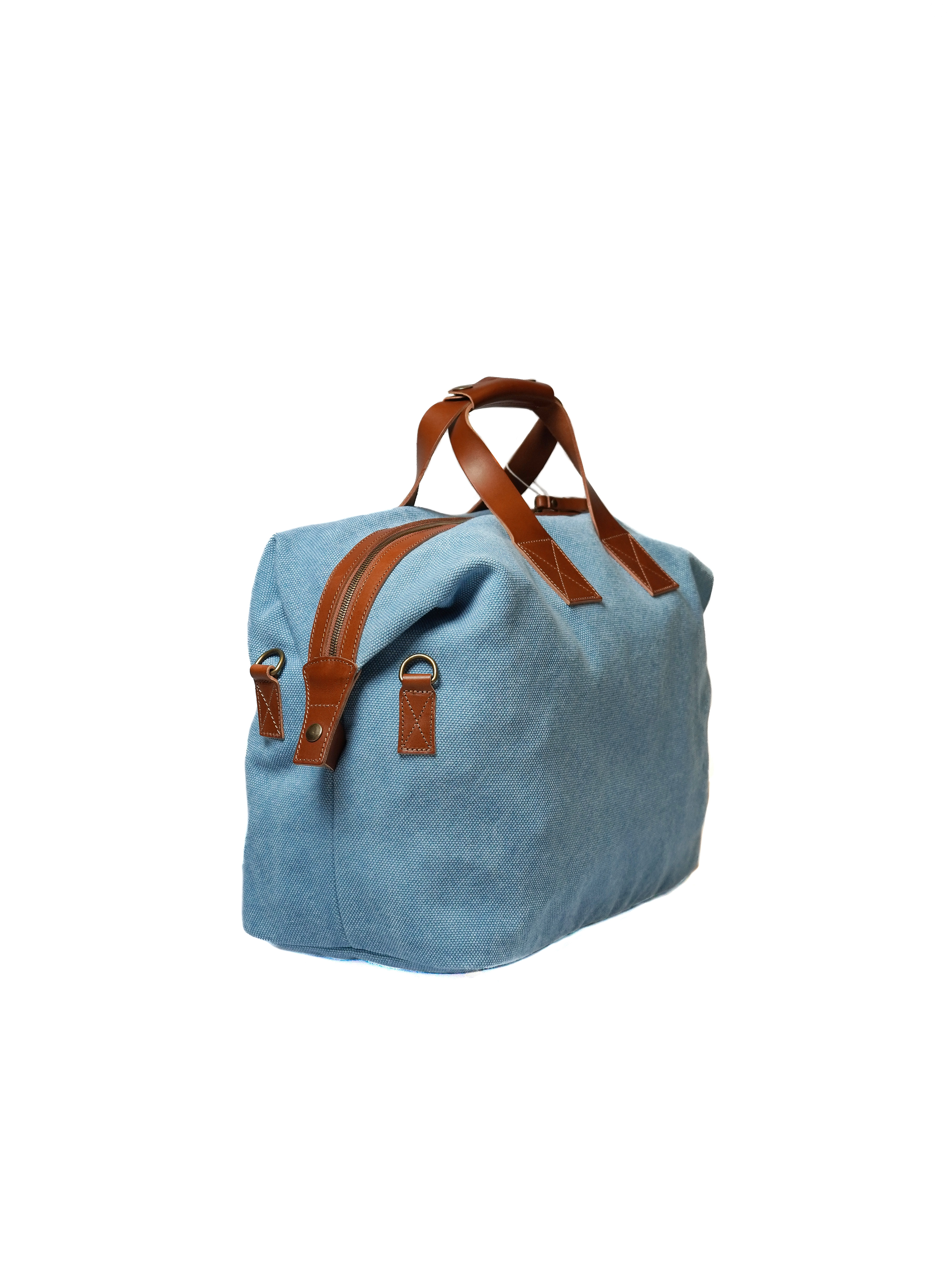 Denim blue canvas shoulder bag with leather trim by Bonfanti | made in Italy