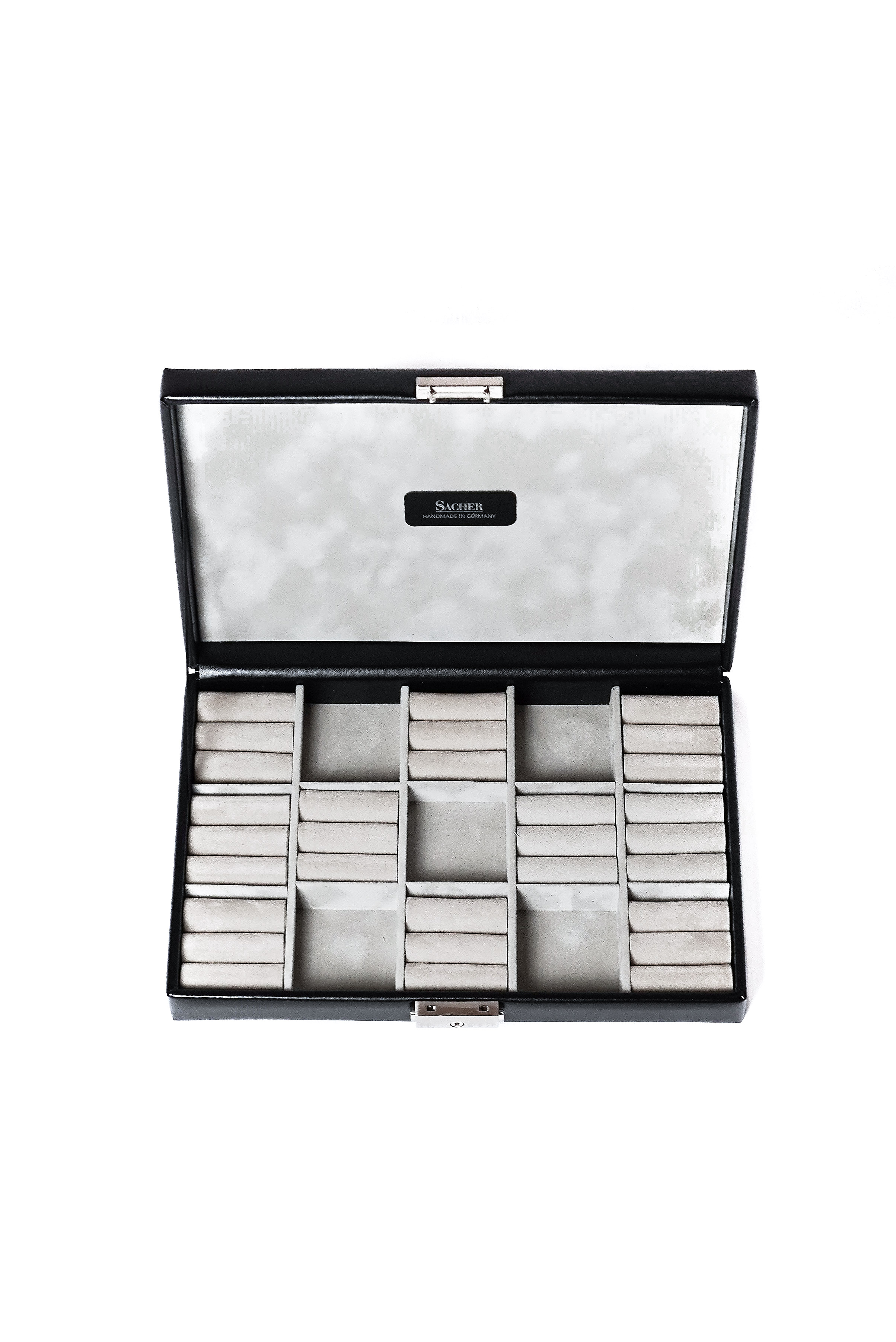 Earring and ring box in black leather with lock by Sacher | handmade in Germany