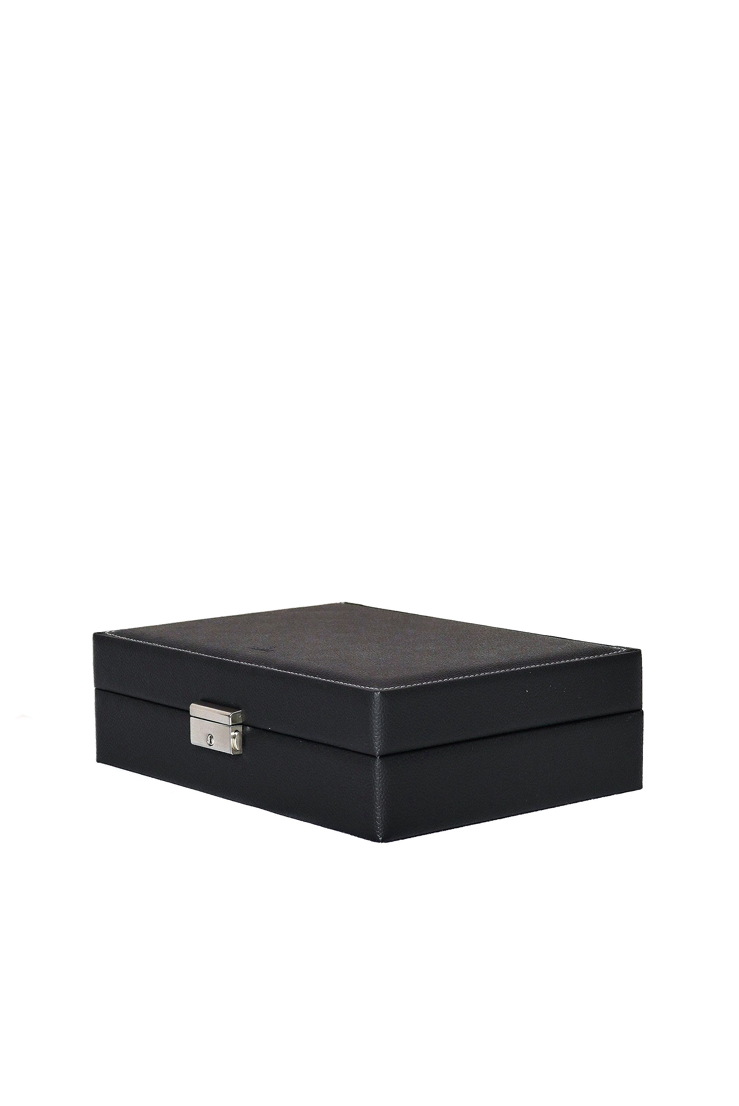 10 slots watch box in black textured leather with lock by Sacher | handmade in Germany