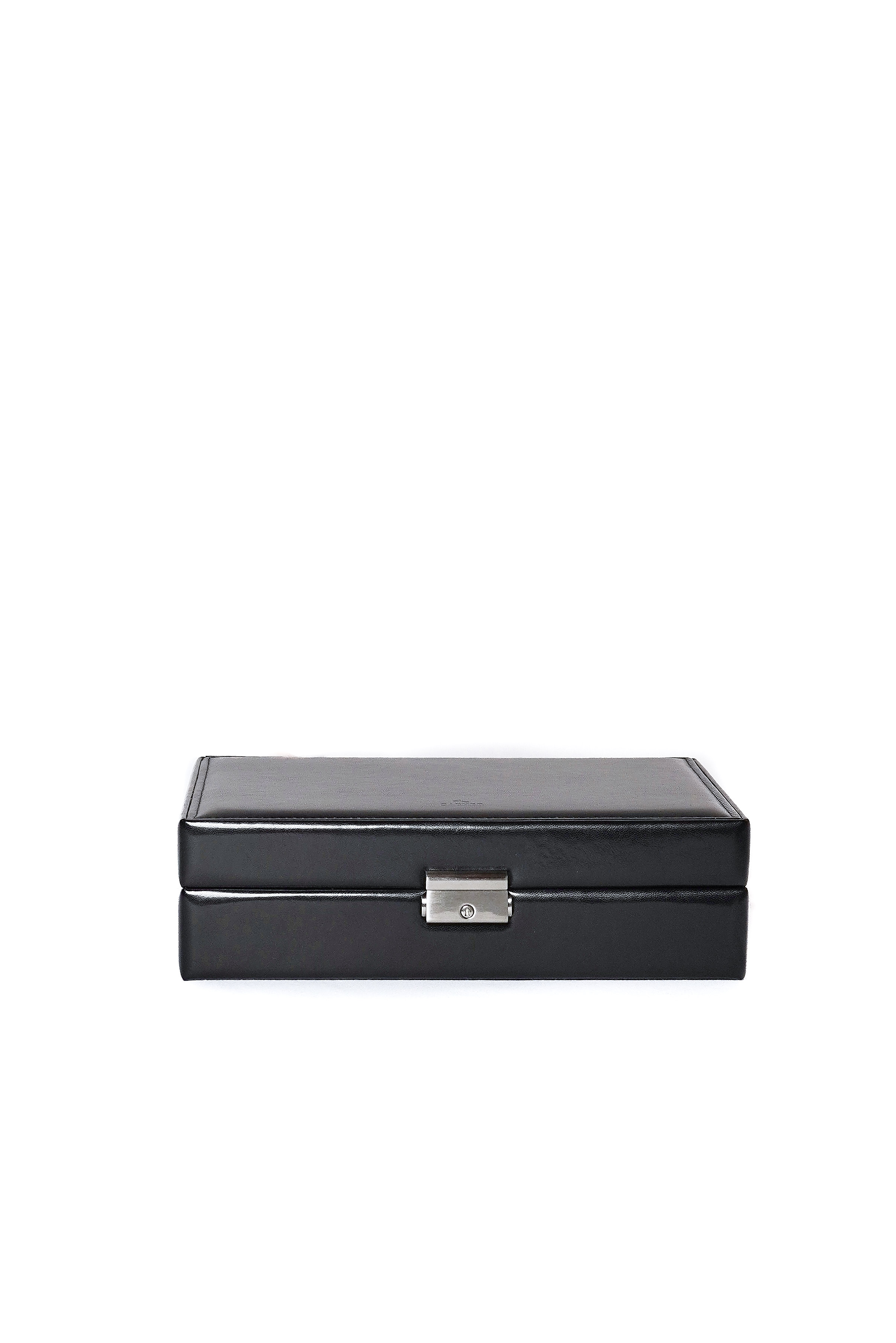 12 slots watch box in glossy black synthetic leather with lock by Sacher | handmade in Germany