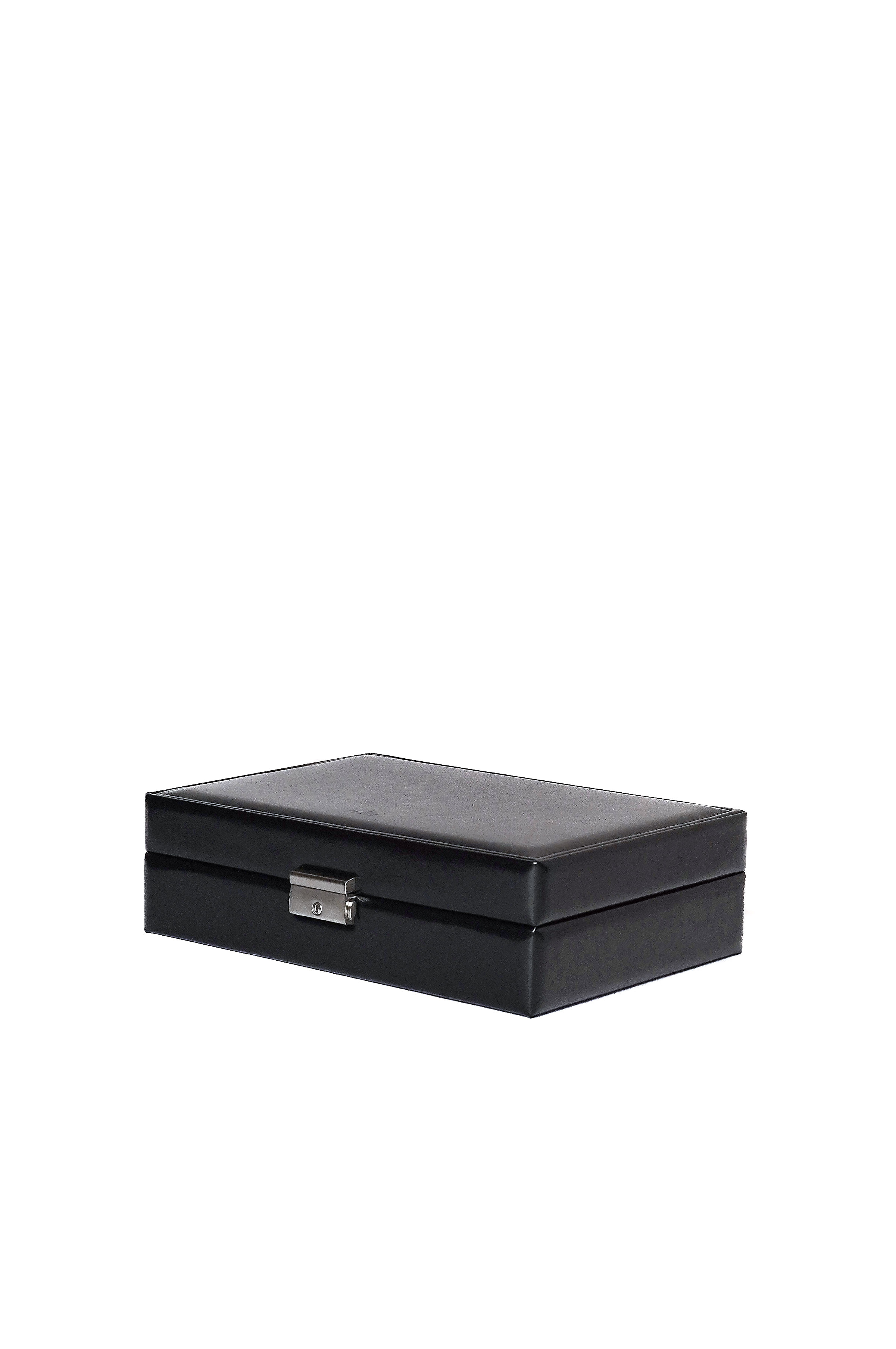 12 slots watch box in glossy black synthetic leather with lock by Sacher | handmade in Germany