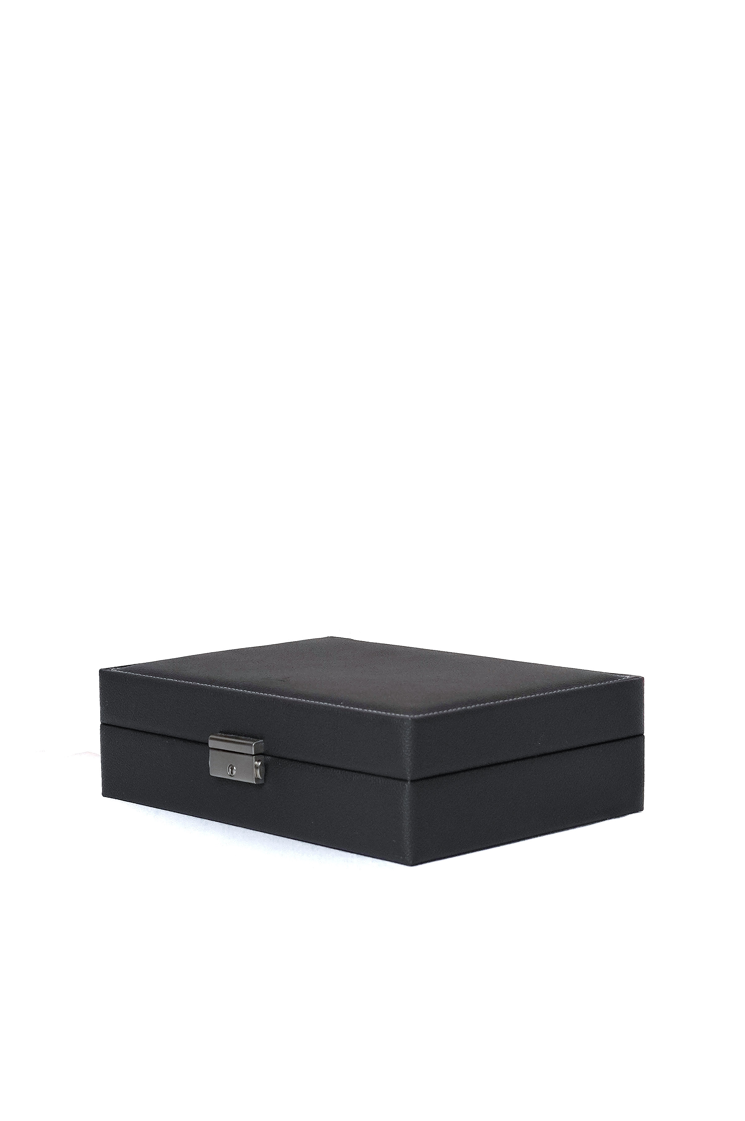 6 slots watch box in black textured leather | with cushions and lock | Sacher | handmade in Germany