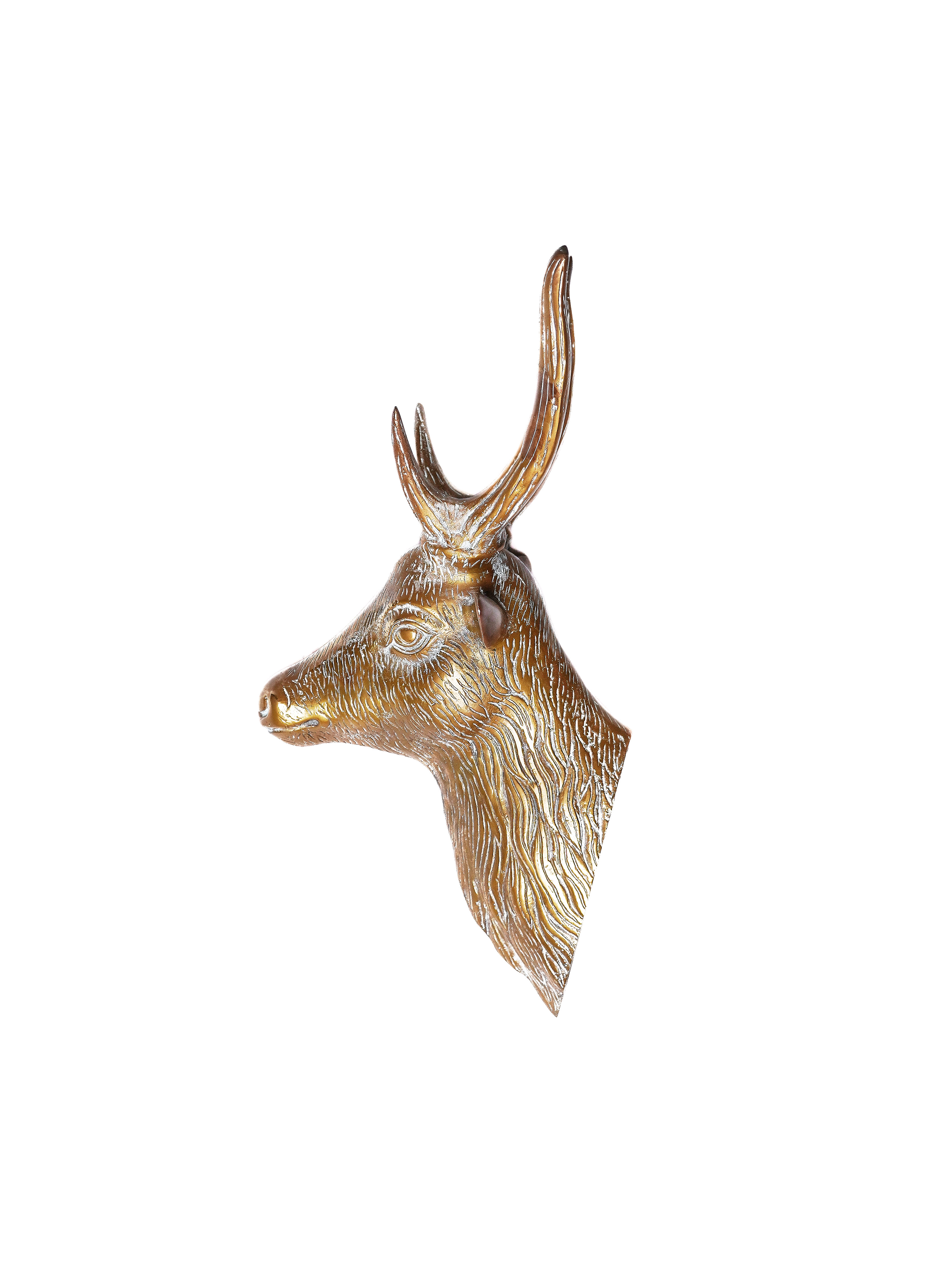 Brass sculpture wall decor | golden buck with antlers | made in India