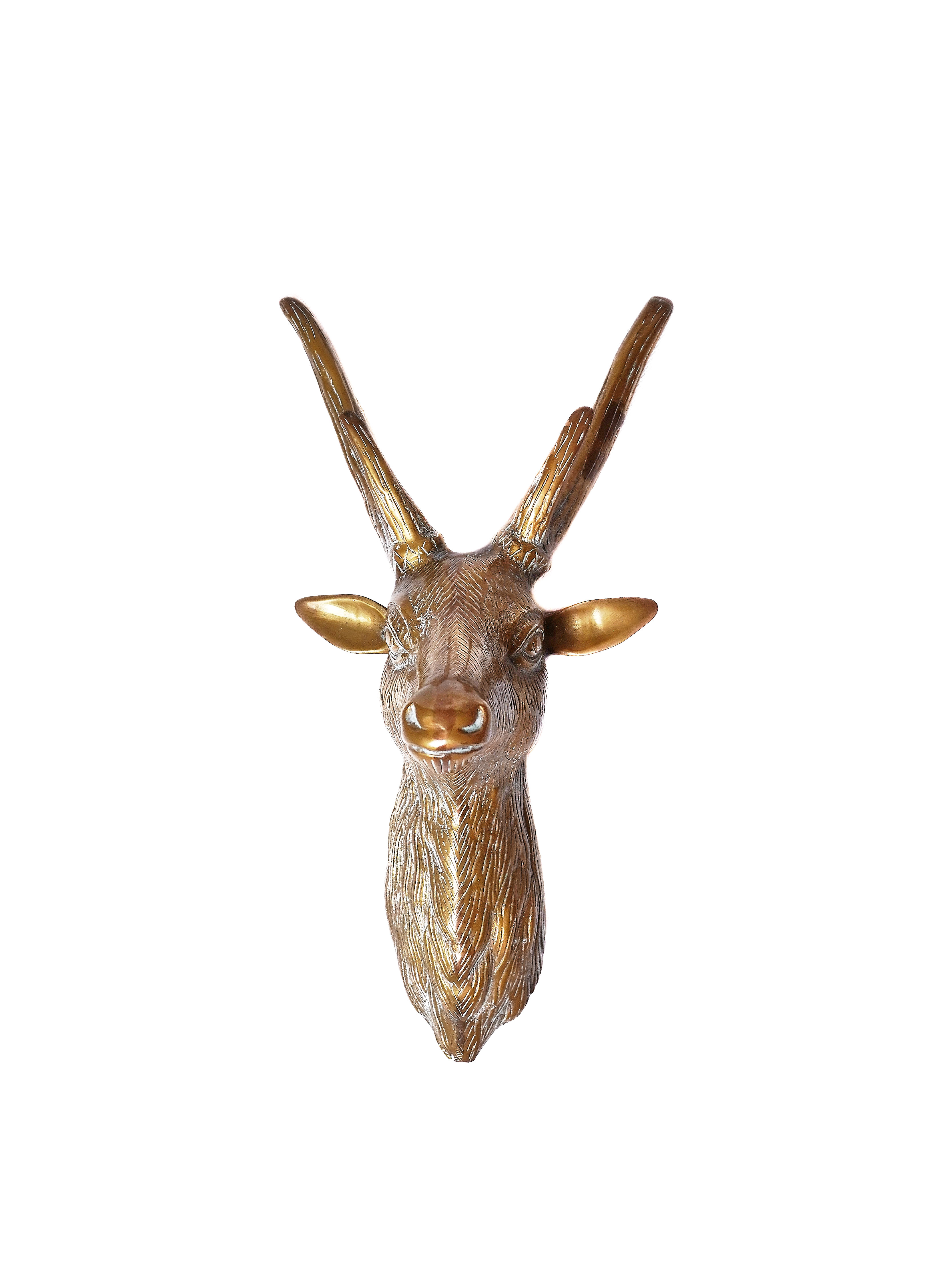 Brass sculpture wall decor | golden buck with antlers | made in India
