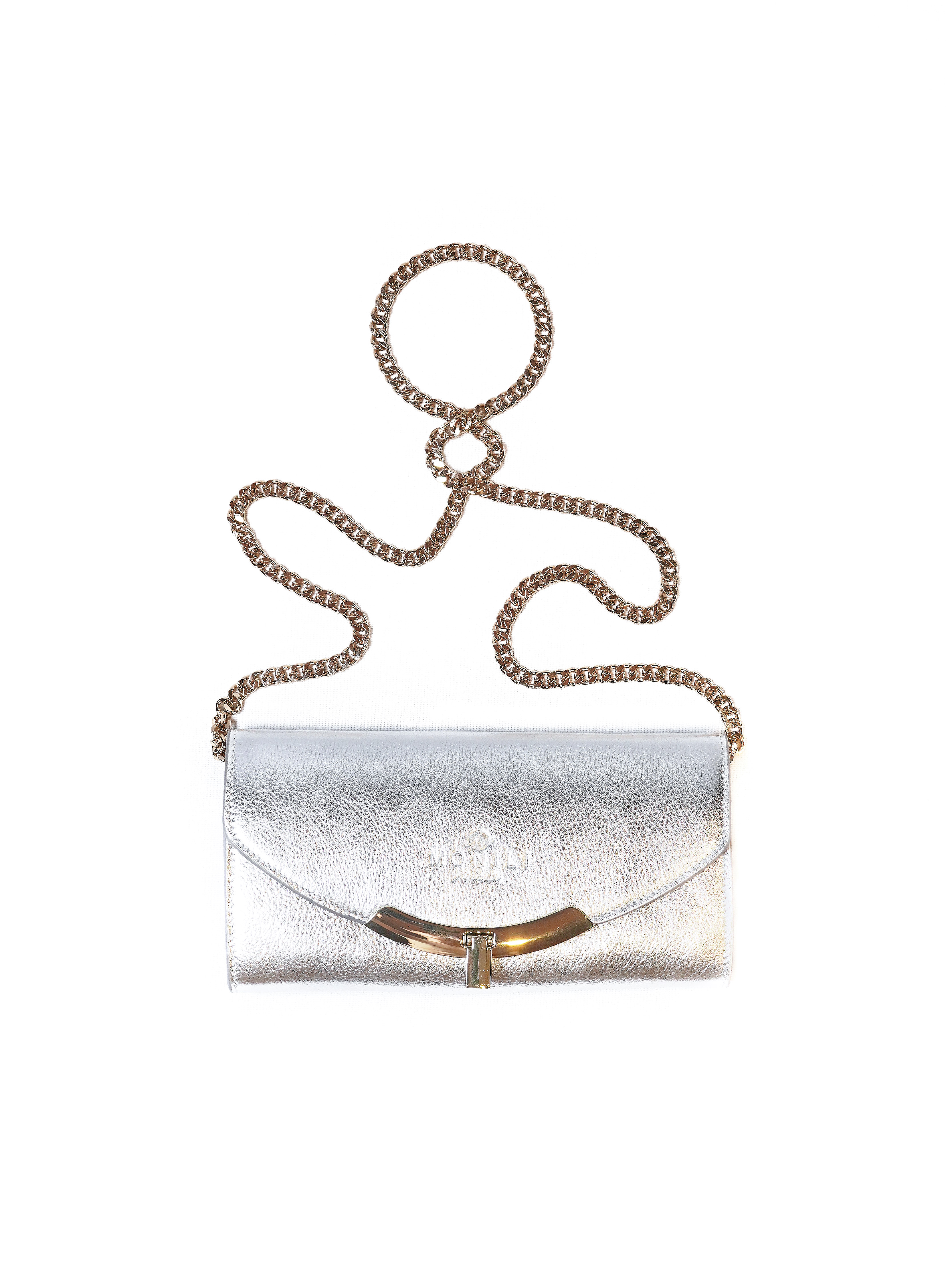 Silver crossbody bag with gold chain | Monili by Micucci | made in Italy
