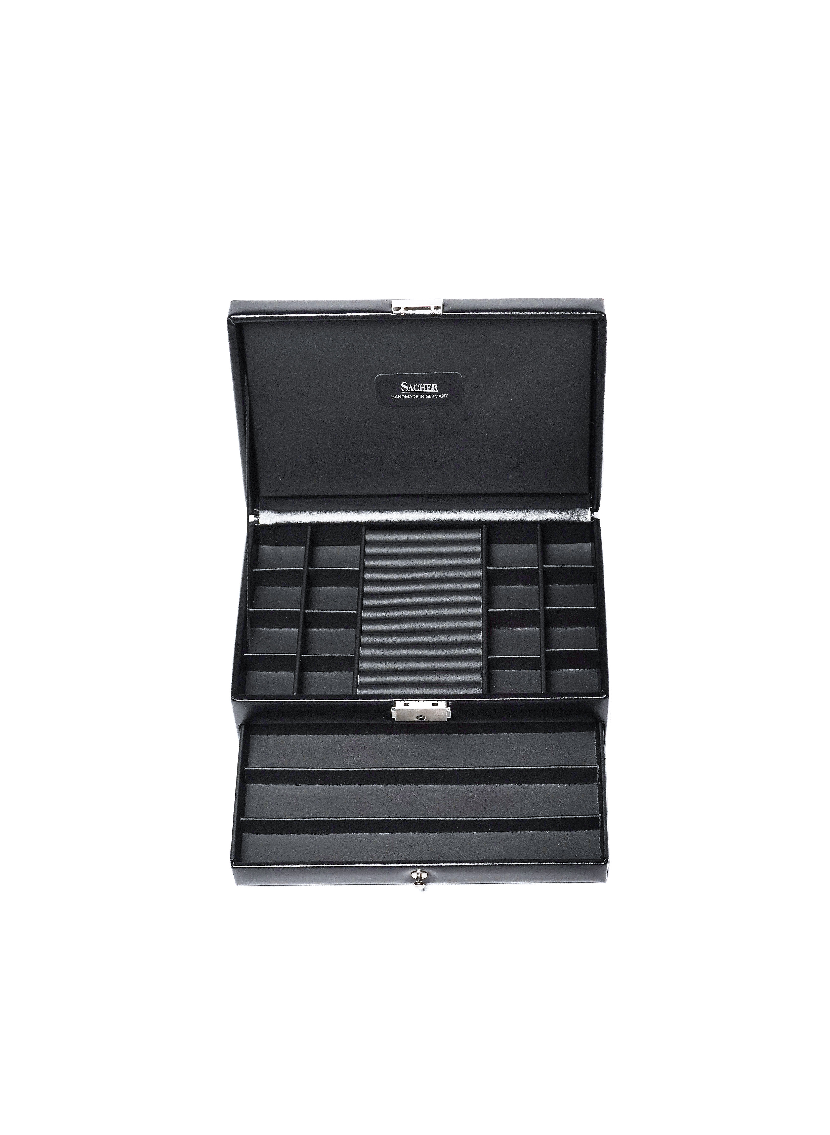 Accessory organizer in black leather with lock by Sacher | made in Germany