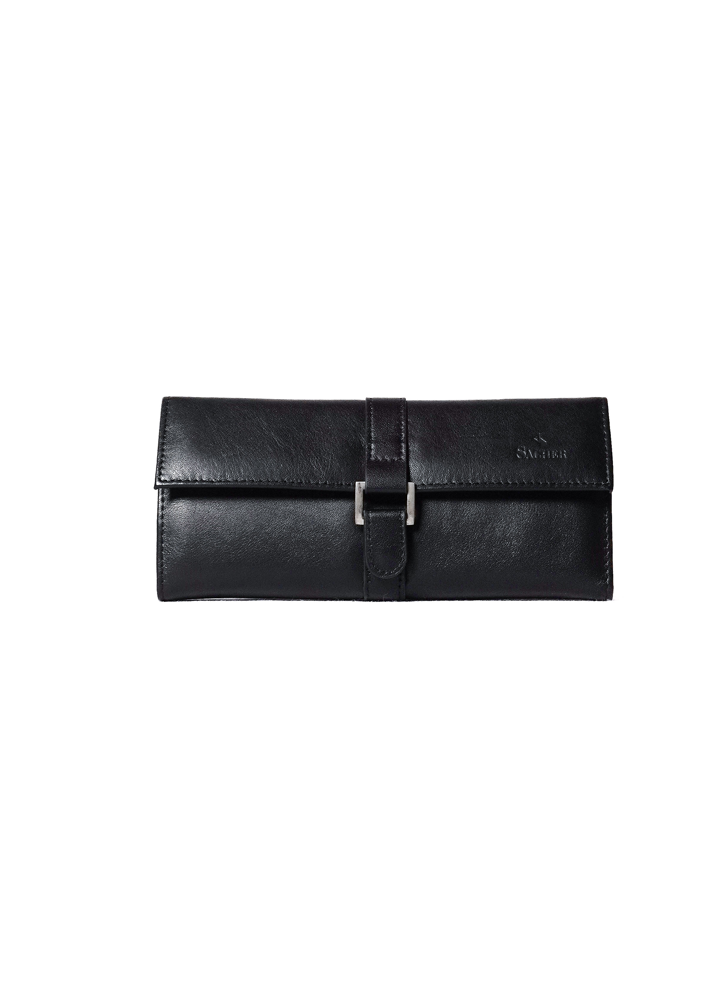 Jewellery roll in black leather with magnetic closure by Sacher | handmade in Germany