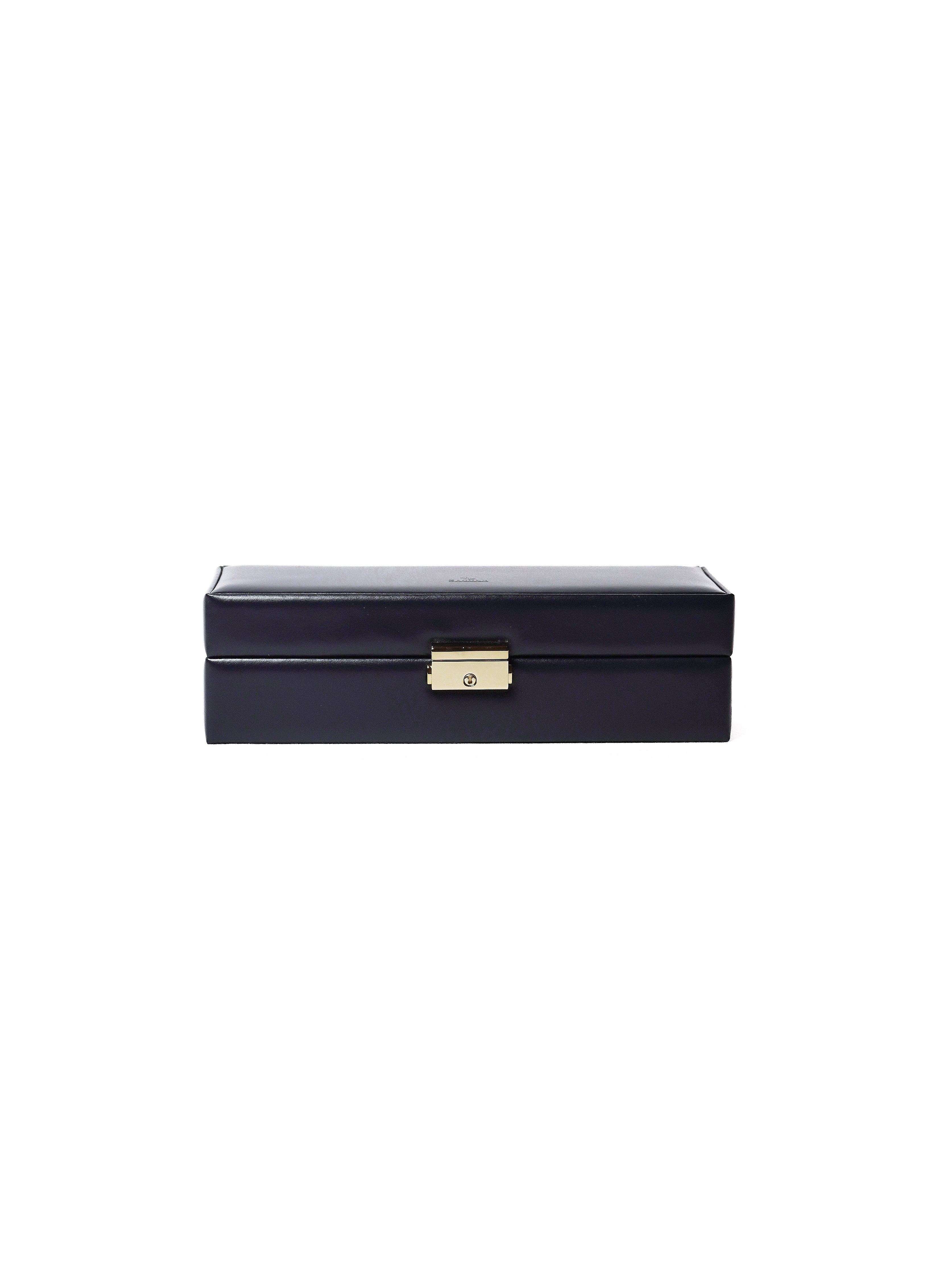 5 slots watch box in navy leather with lock by Sacher | handmade in Germany