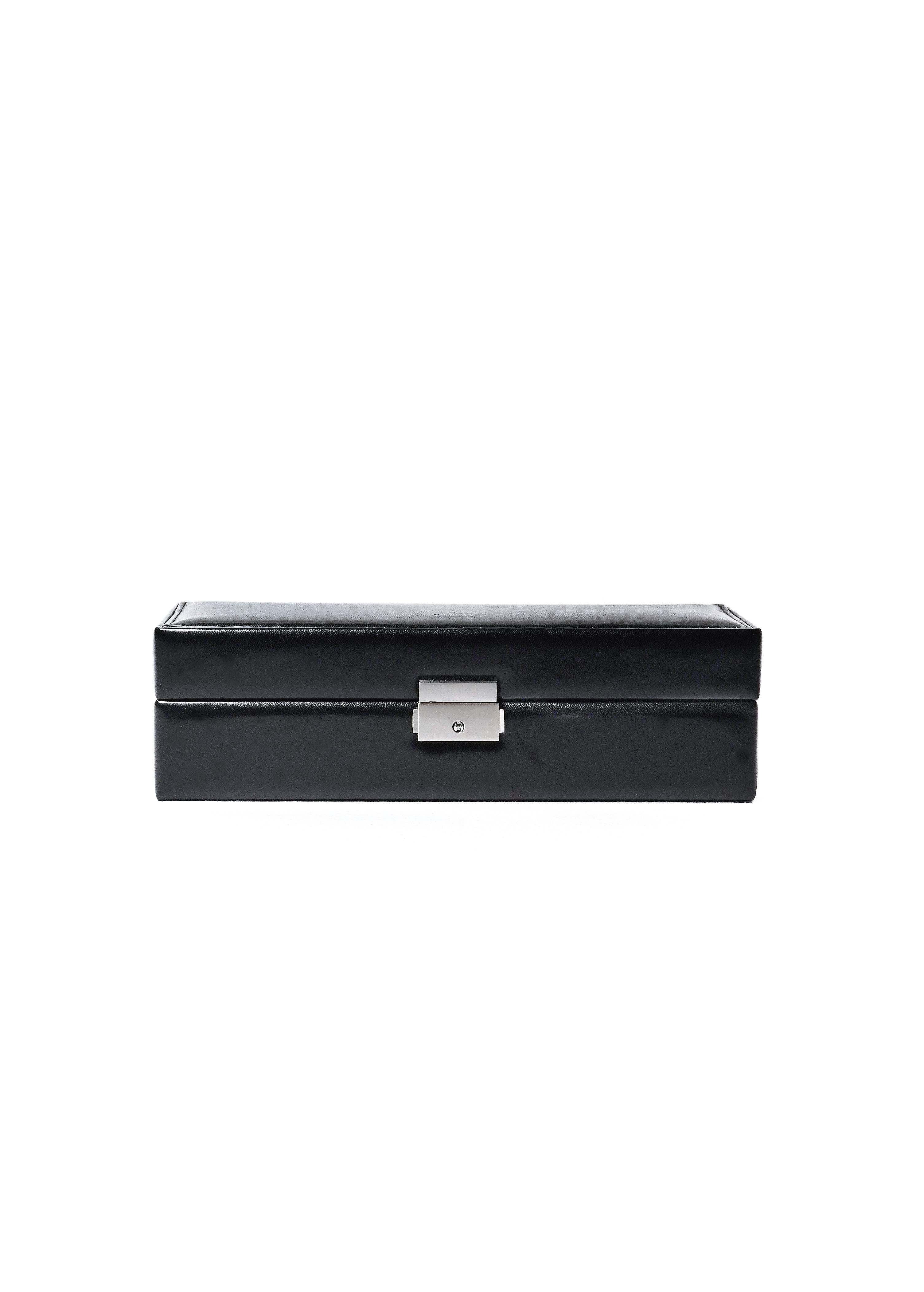 6 slots watch box in glossy black synthetic leather with lock by Sacher | handmade in Germany  