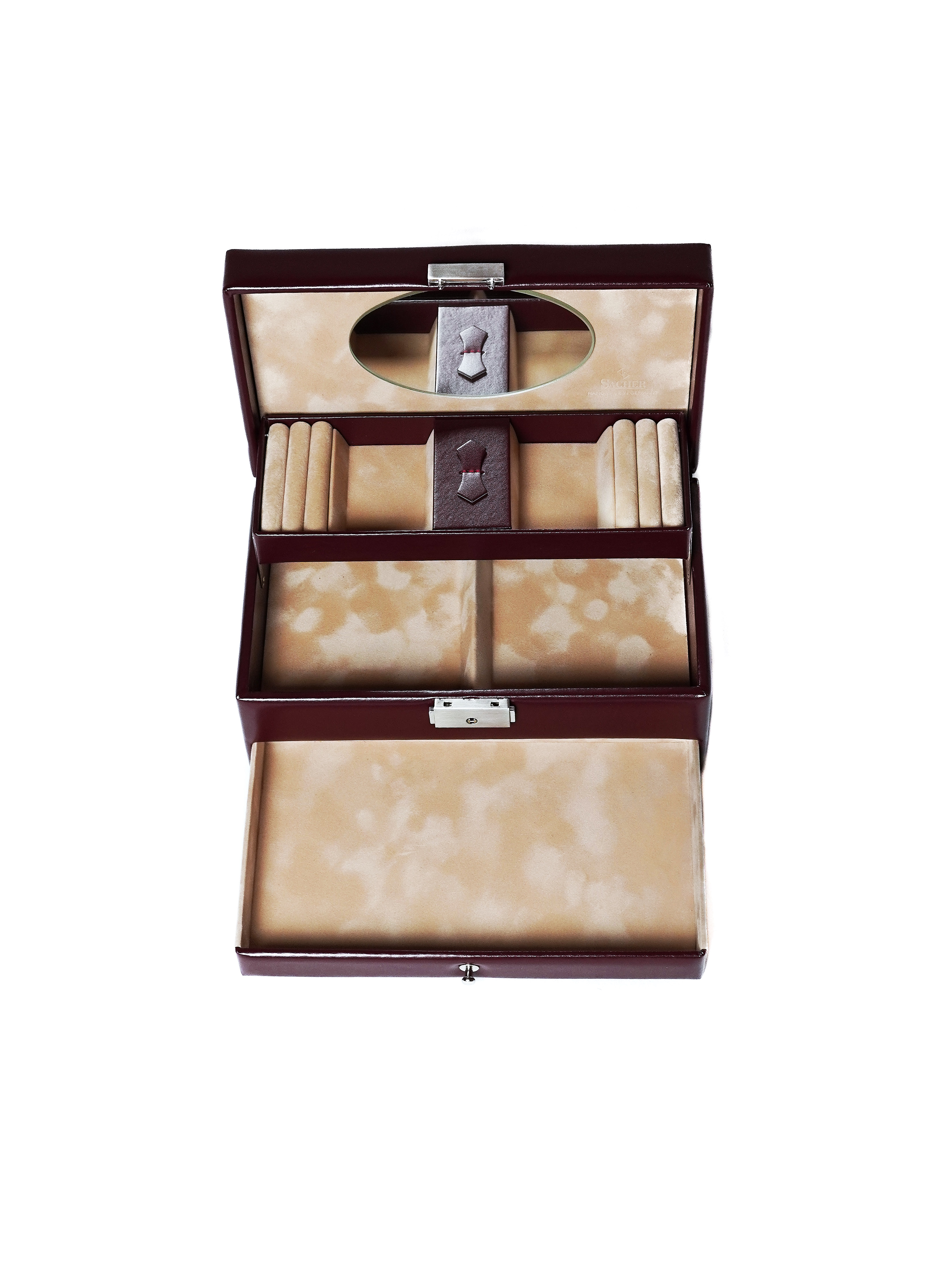 Jewellery organizer in red leather with lock by Sacher | handmade in Germany