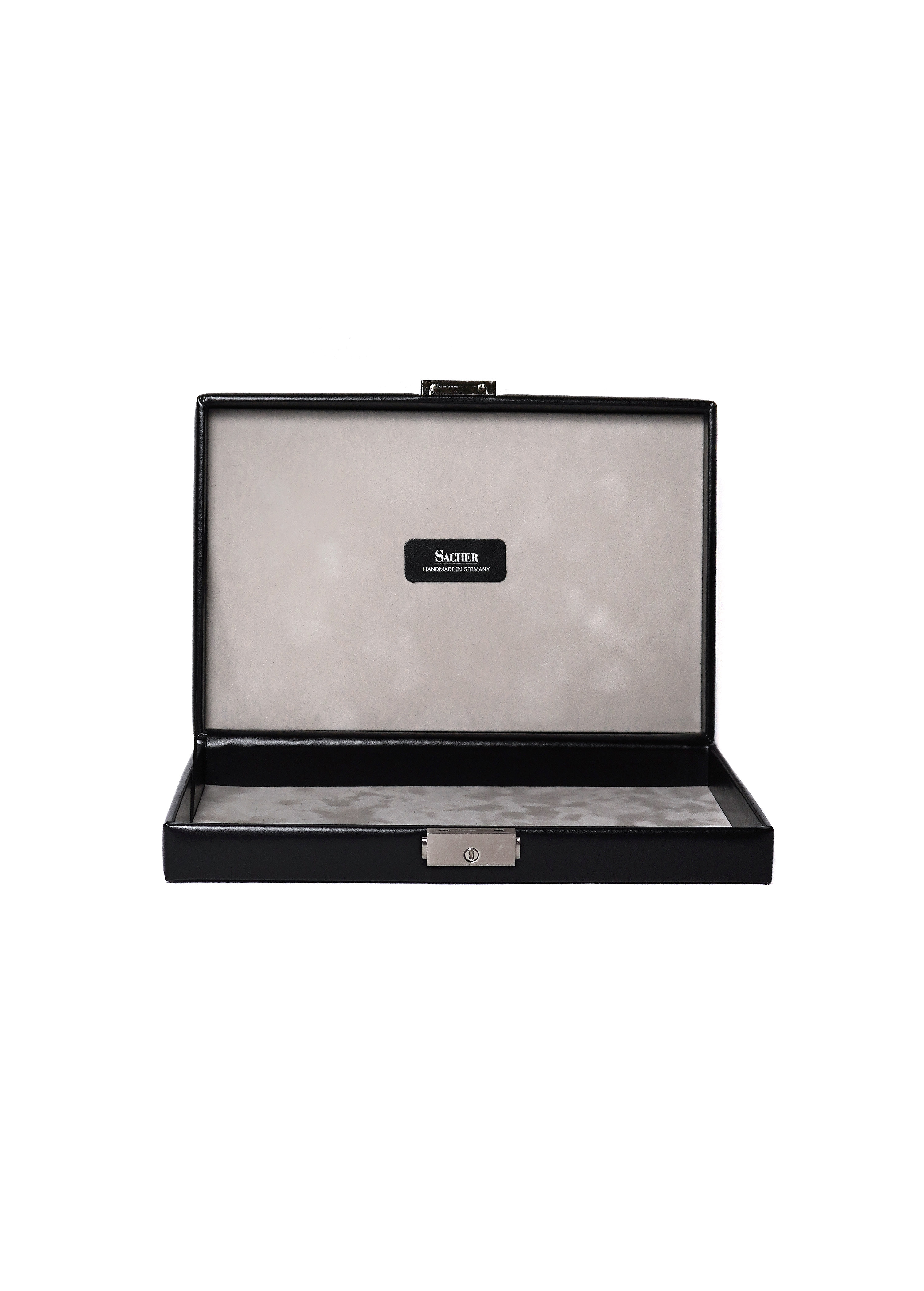 Jewellery case in black leather with lock by Sacher | handmade in Germany