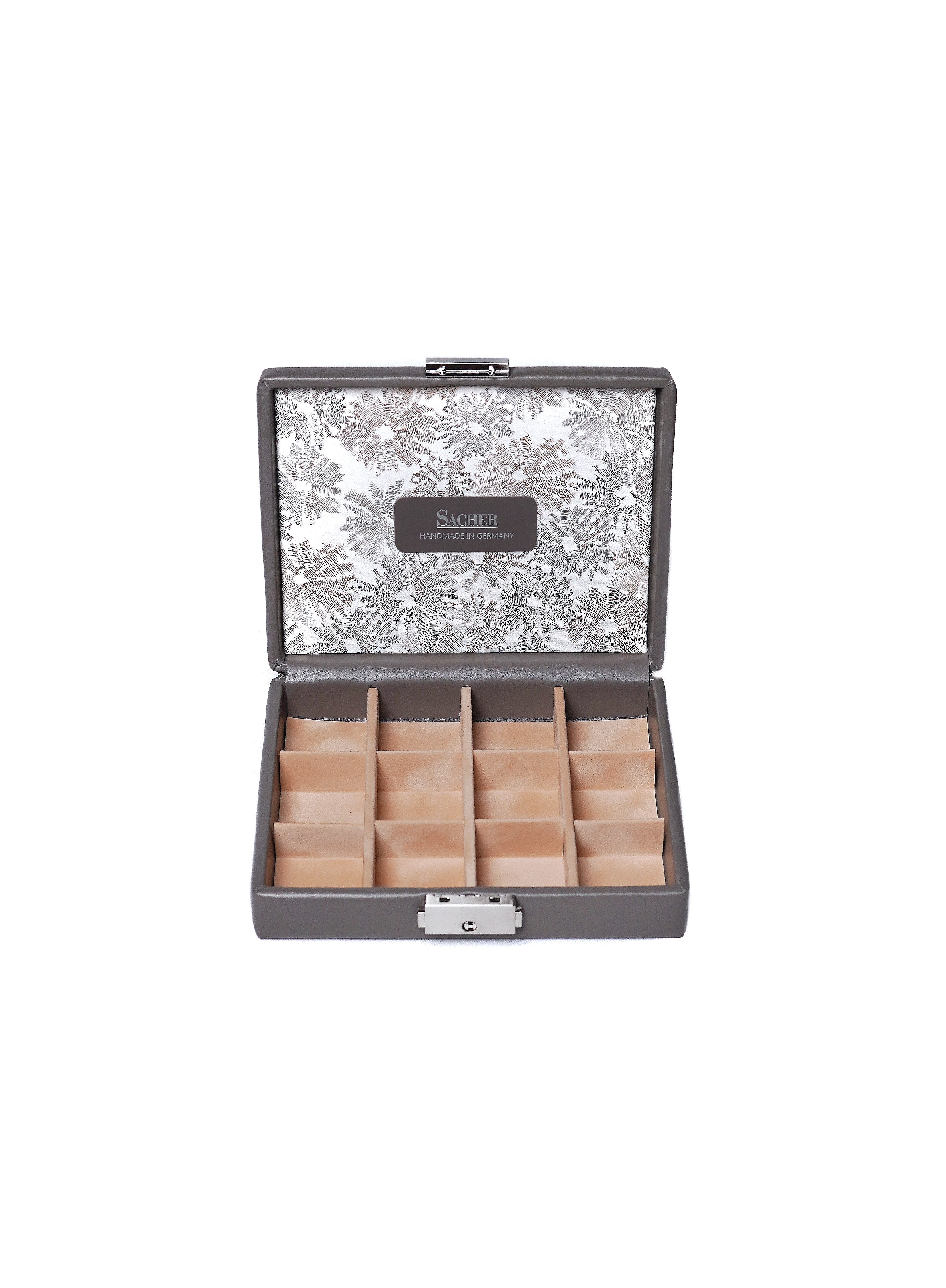 Earring or cufflink box in grey | navy leather with lock by Sacher | handmade in Germany