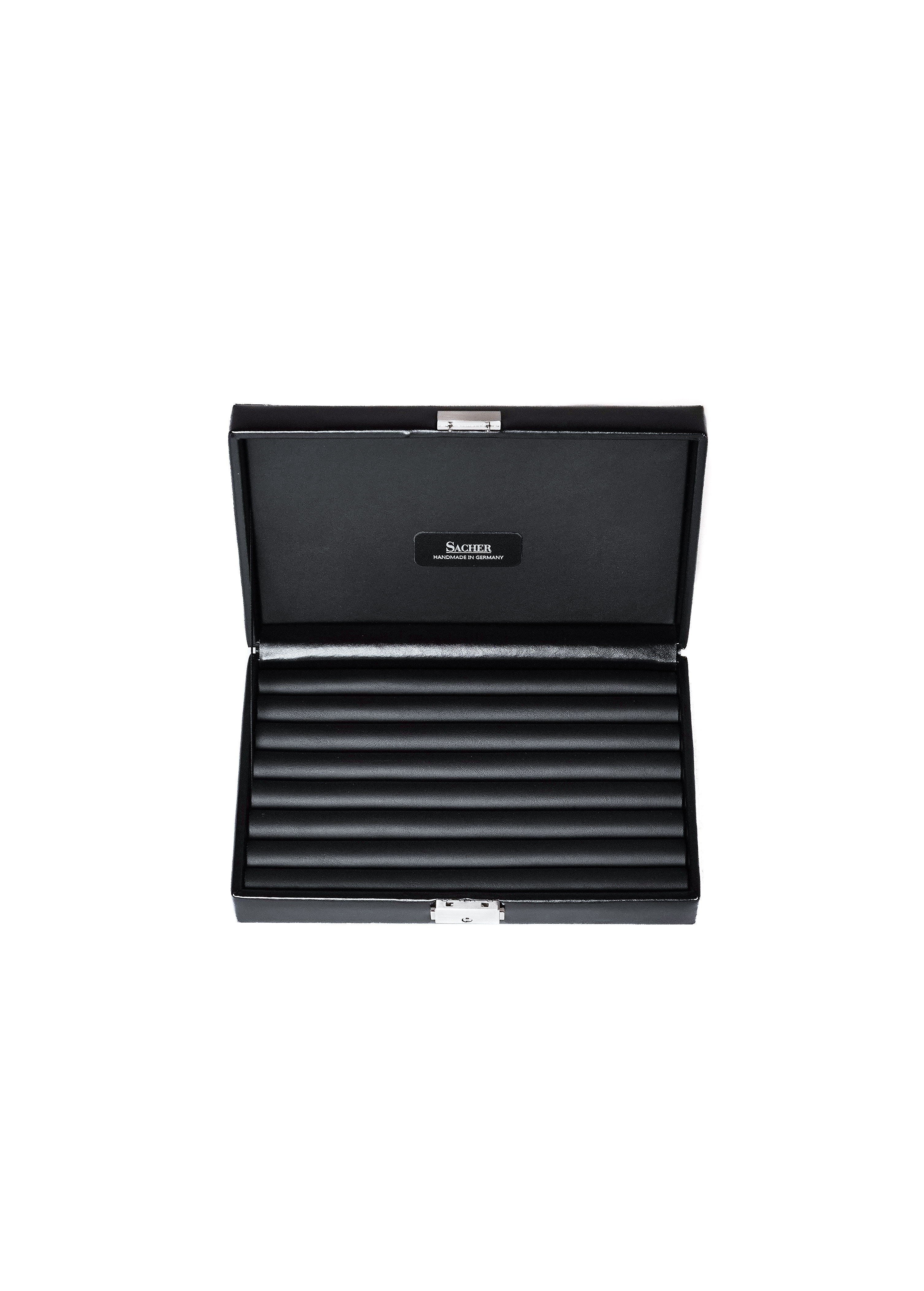 Ring box in black | gray | navy leather with lock by Sacher | handmade in Germany