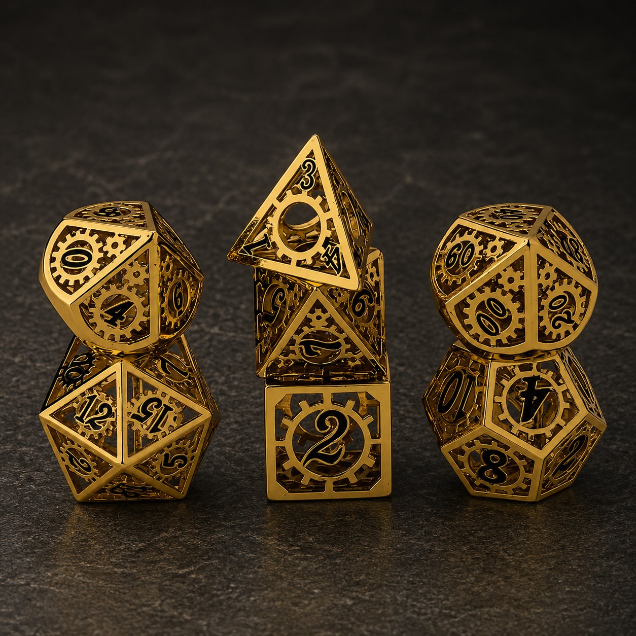 Set de Dés Métalliques Dorés