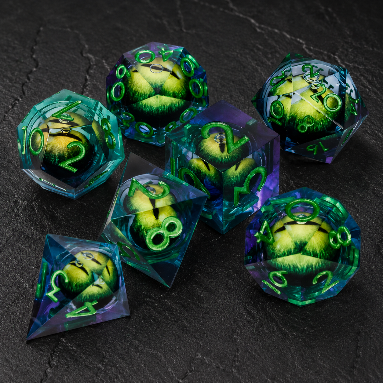Set de dés RPG résine galaxie verte