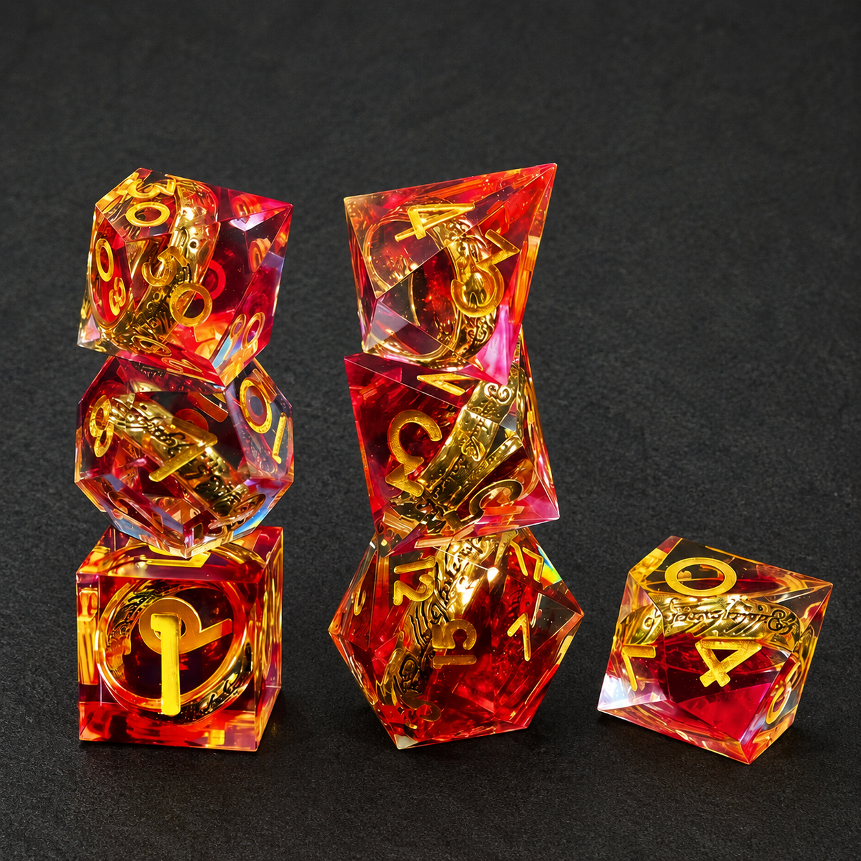 Set de Dés Résine Rouge et Or