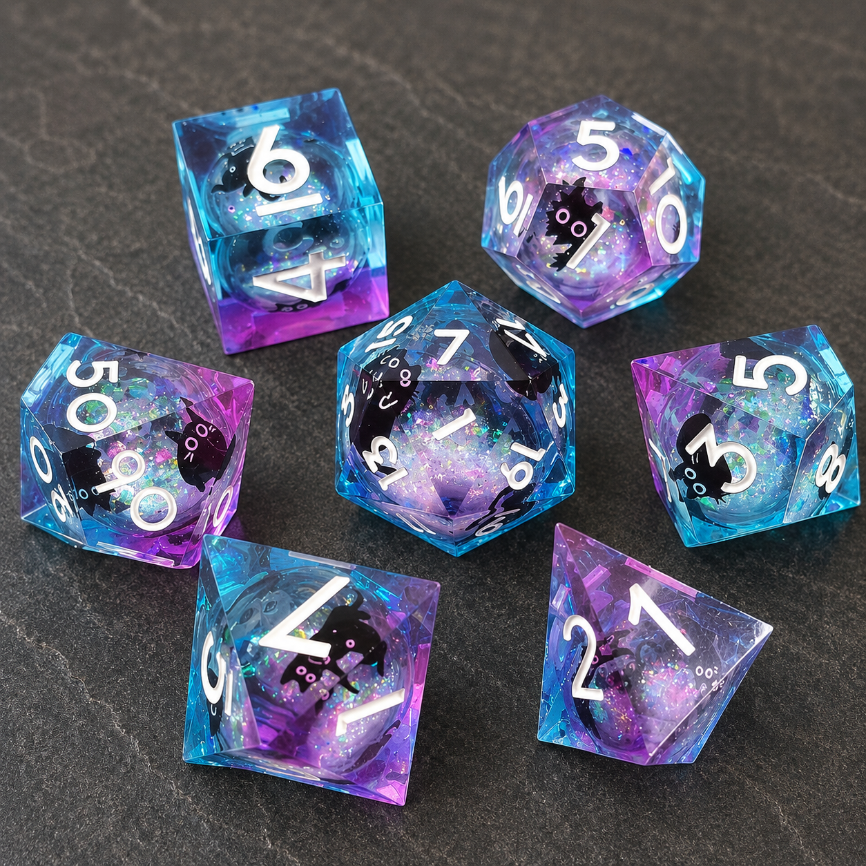 Set de dés JDR Galaxy avec chats