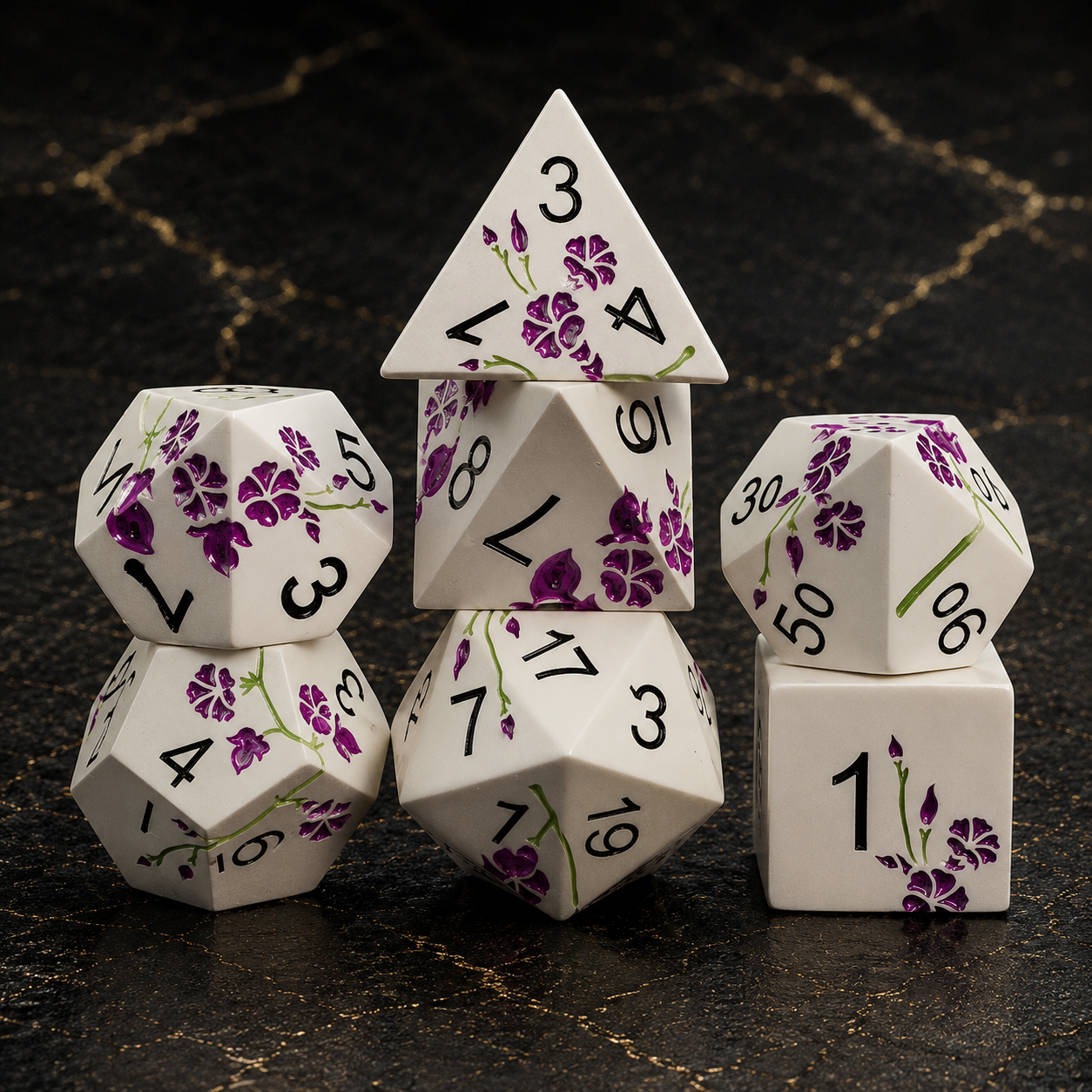 Set de dés JDR, Sakura violet en métal